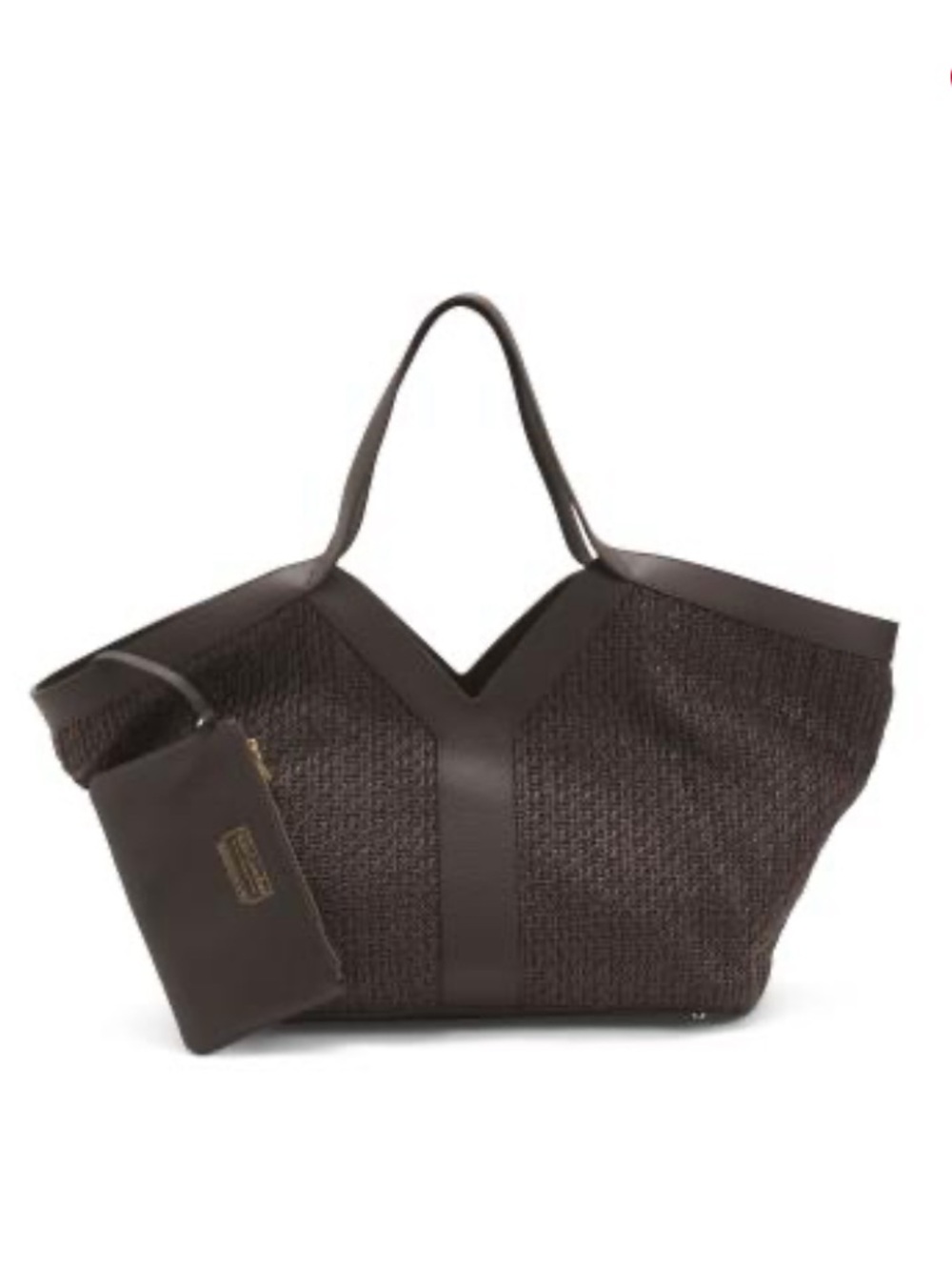 NWT Viola Castellani Italian Woven Straw Tote Bag Chocolate Brown Leather YSL